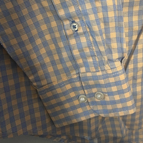 IZOD Men's Blue/orange Checkered Shirt. Size large. - Picture 3 of 6